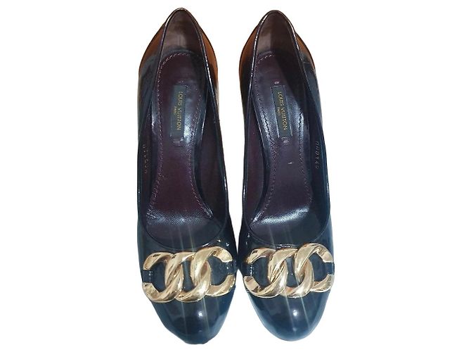 Escarpins Louis Vuitton Cuir Verni Anthracite Noir