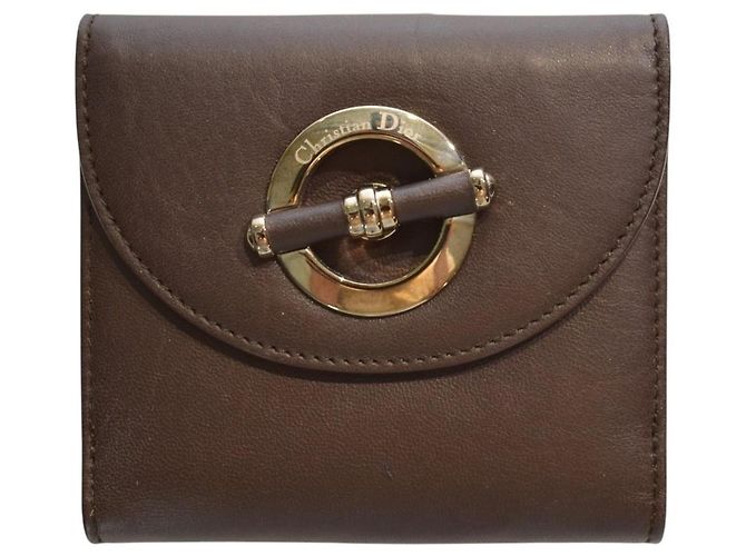 Cartera de cuero marrón Christian Dior Castaño
