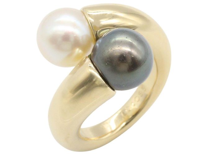 Anillo Cartier Perla Toi et Moi de Perlas Castaño Blanco Dorado