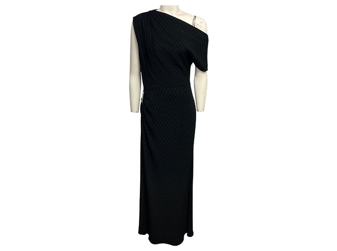 Autre Marque Vestido asimétrico Lowery de rayas diplomáticas negras / blancas Brandon Maxwell Negro