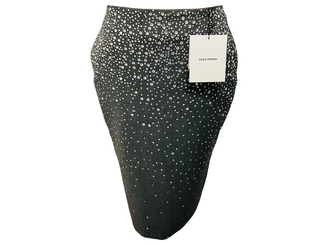 Autre Marque Alex Perry Slate Grey Crystal Tailored Bleistiftrock Grau