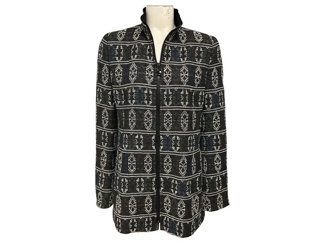 Akris Punto Black Multi Patterned Zip Front Wool Jacket Multiple colors