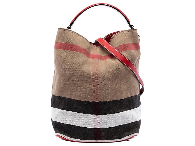 Borsa a secchiello satchel Burberry Ashby Medium Mega Check Canvas Marrone