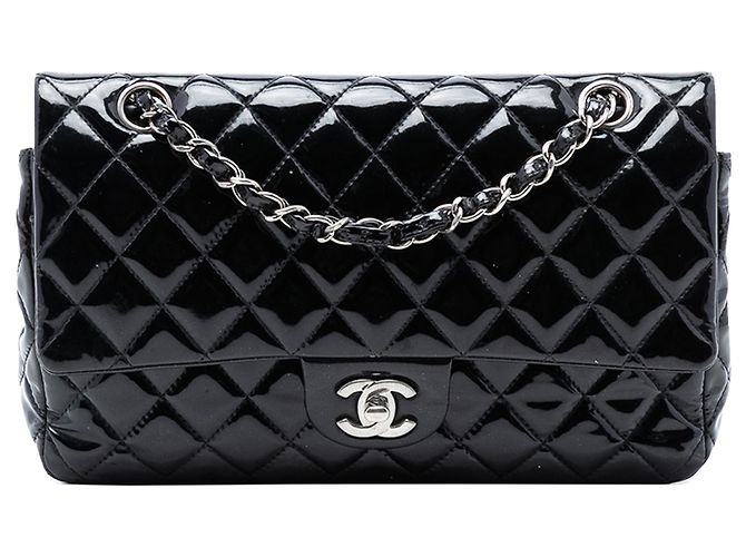 Sac à bandoulière Chanel Medium Classic Double Flap en cuir verni noir
