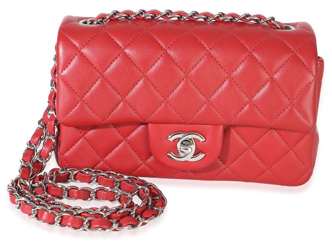 Gabrielle Sac Chanel Mini Rectangular Classic Flap en agneau matelassé rouge