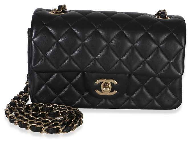 Gabrielle Borsa Mini Rectangular Flap Chanel in pelle d'agnello matelassé nera Nero