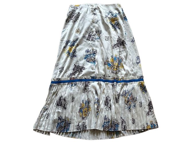 Saia de seda Céline Branca Multicor