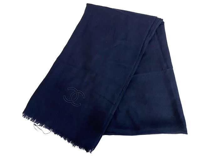 Sciarpa Chanel in cashmere e seta blu navy