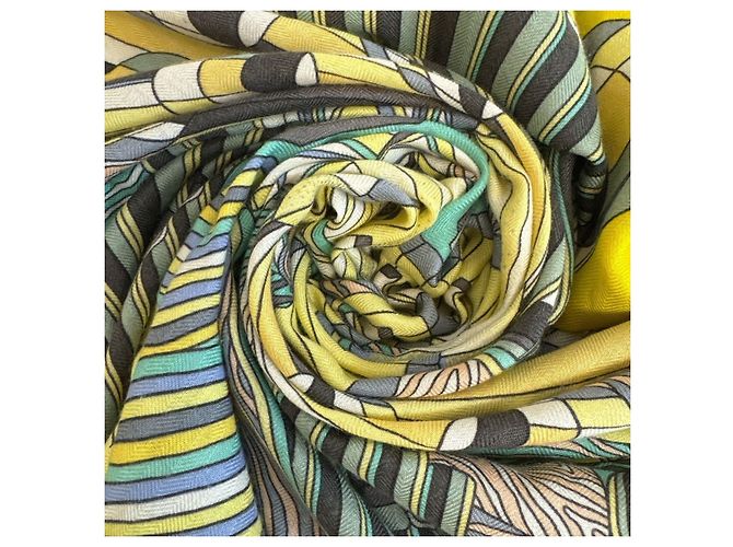 Hermès Sciarpa Hermes Point D'Orgue in cashmere e seta gialla Giallo