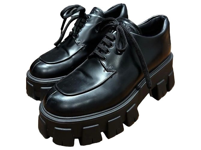 Prada Monolith Brushed Leather Loafers Black