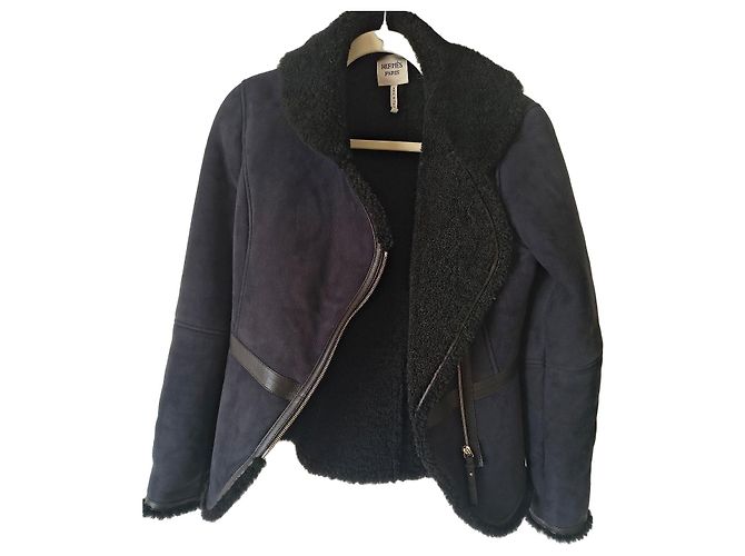Hermès Paris dark blue shearling jacket
