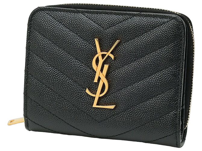 Saint Laurent Cassandra Matelassé Compact Zip-Around Wallet Black