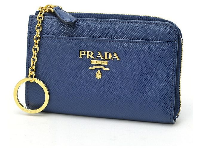 Prada Saffiano Leather Key Case Coin Purse Blue