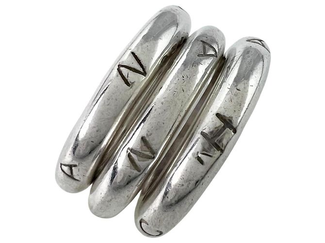Chanel Triple Logo Ring in Silber