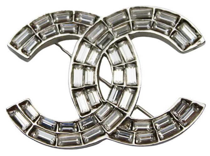 Chanel Strass-Brosche Silber