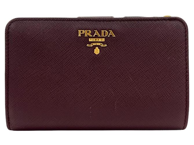 Prada Bi-Fold Wallet in Saffiano Leather Pink Cream Dark red