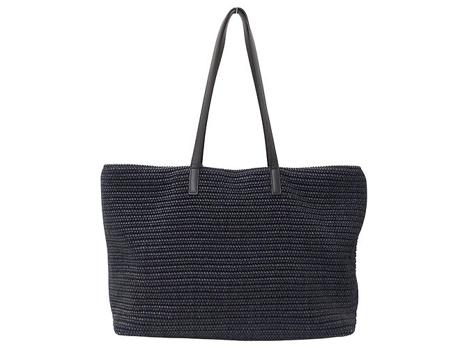 Borsa Tote Saint Laurent in rafia nera Nero