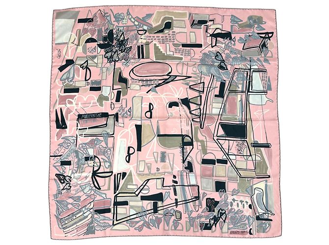 Hermès Lenço de seda Hermes Carre 90 Rosa Multicor