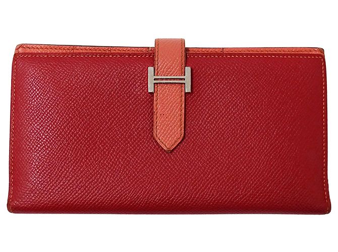 Hermès Hermes Women's Long Bearn Wallet Pink Red