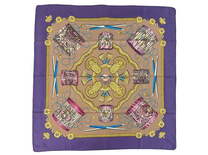 Hermès Hermes Les Tambours Scarf Marrone Multicolore Porpora