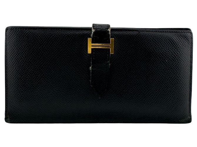 Hermès Hermes Bearn Soufflé Leather Long Wallet Black