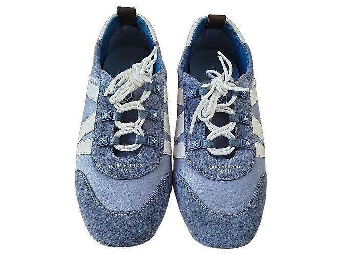 Baskets Louis Vuitton en cuir bleu Blanc