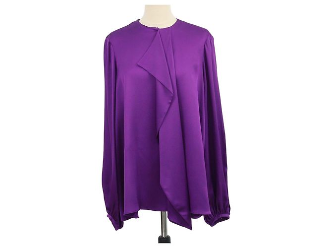 Blusa de manga comprida em seda roxa com folhos frontais Alexander McQueen Roxo