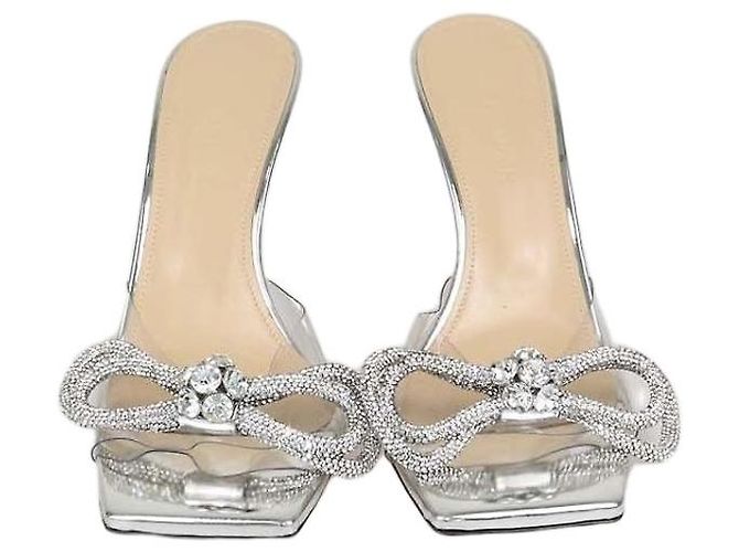 Sandales mules Mach & Mach Silver/Clear PVC ornées de cristaux Argenté