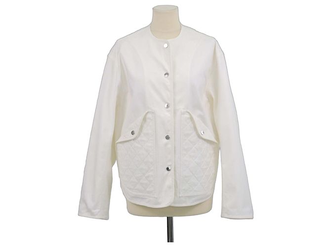 Hermès Chaqueta sin cuello Sellier Hermes de algodón blanco con botones