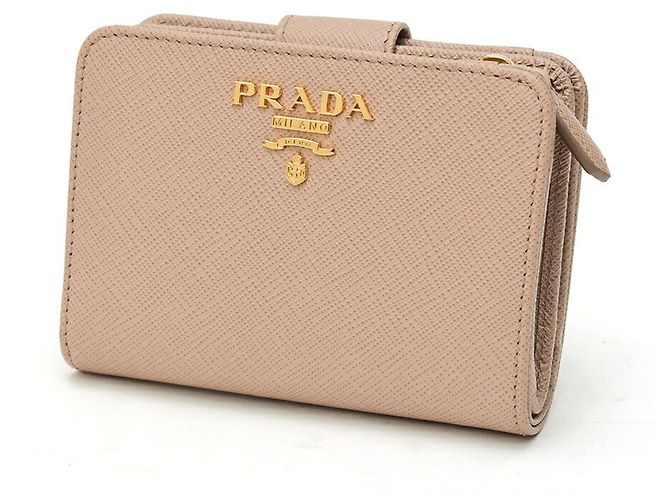 Prada Saffiano Compact Wallet Beige