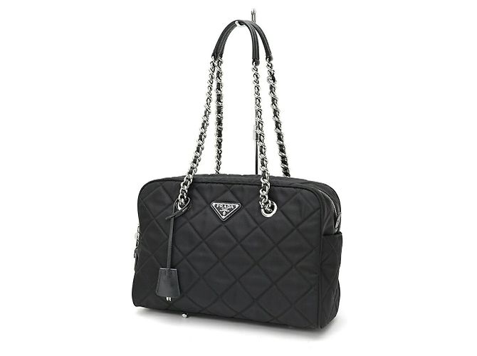 Bolsa Boston Prada acolchoada com alça de corrente Preto