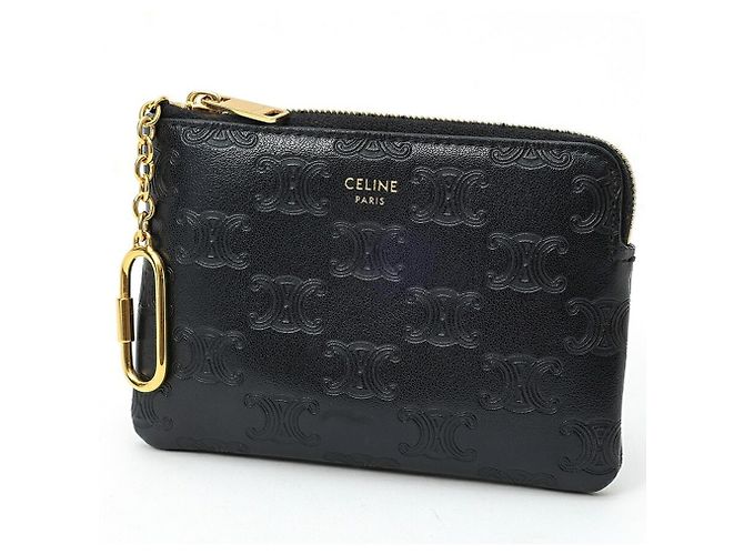 Céline Celine Triomphe Coin & Card Pouch Black