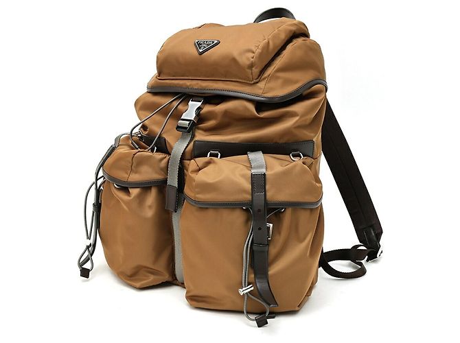 Prada Re-Nylon x Leather Backpack Brown