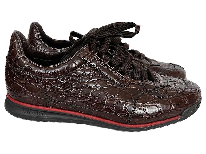 Baskets Gucci en cuir de crocodile marron