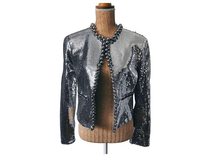 Paco Rabanne Silver Sequin Cropped Jacket Silvery