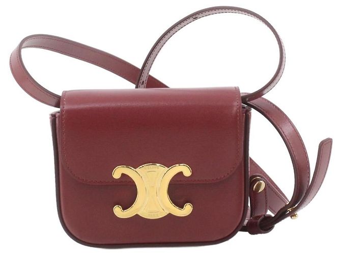 Céline Bolso de hombro de cuero burdeos con cierre dorado