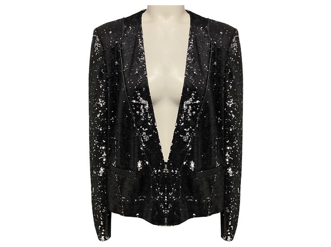 Maje Black / Silver Sequined Doucette Blazer Jacket