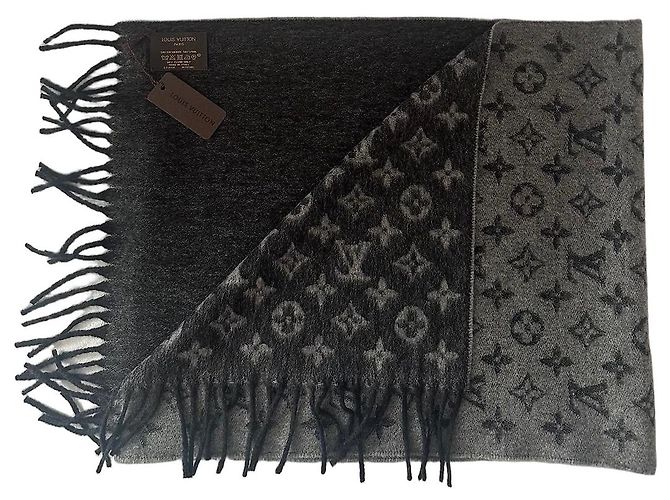 Sciarpa Louis Vuitton Monogram Gradient in Lana e Cashmere Grigio