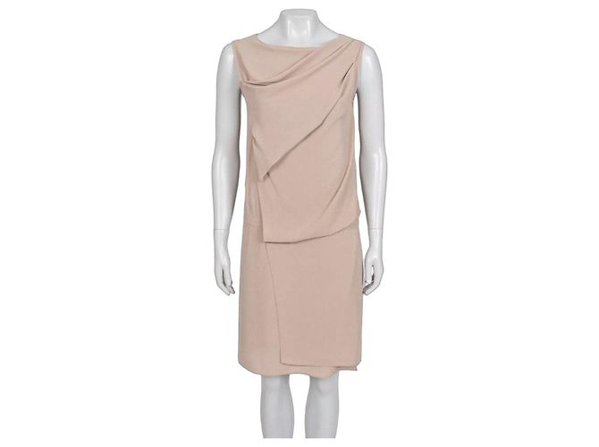 Vestido sin mangas drapeado de seda marrón Brunello Cucinelli M prepropiedad