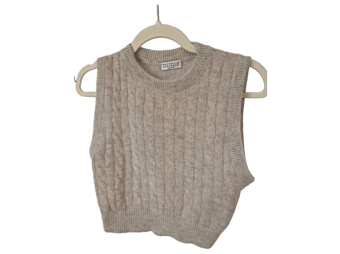 Brunello Cucinelli Zopfstrick-Wollweste Beige
