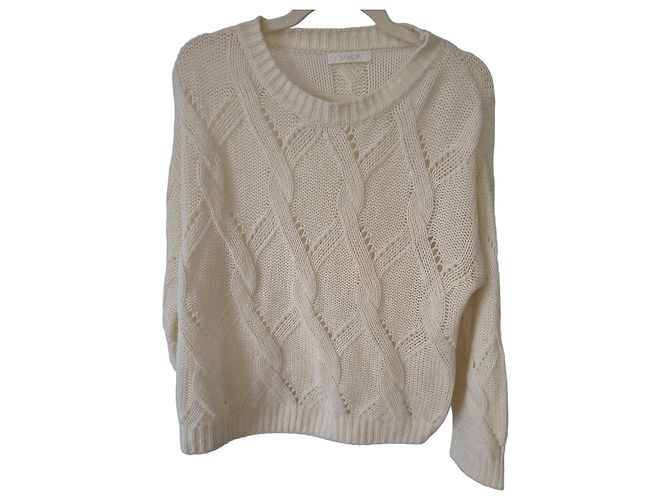 Autre Marque Pull en cachemire couleur crème avec torsades Écru