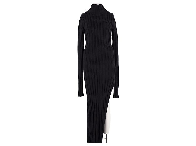 Vestido maxi preto de lã Ann Demeulemeester