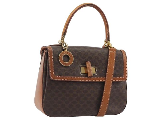 Céline CELINE Bolsa de Mão Macadam PVC Couro 2way Castanho Tom Dourado