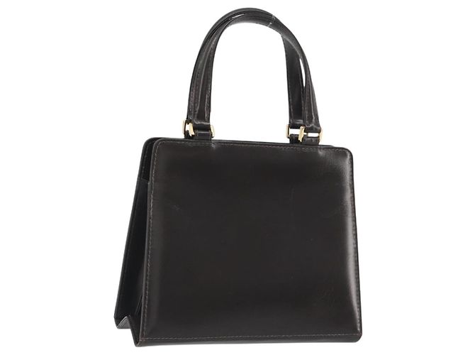 FENDI Hand Bag Leather Brown Gold Tone