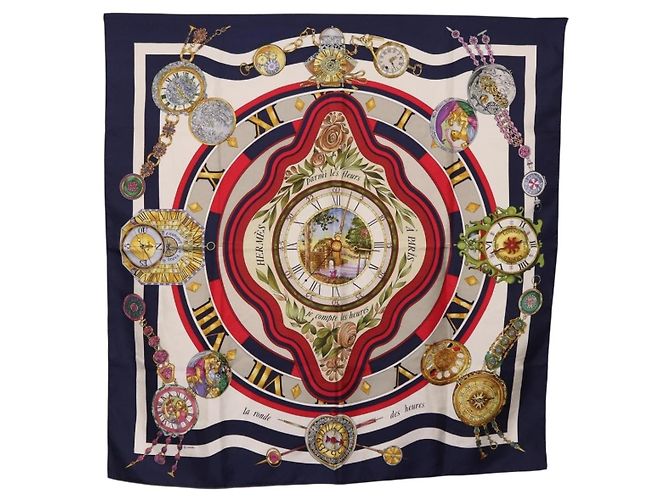 Hermès HERMES Carre 90 Scarf Parmi Les Fleursje Compte Silk Navy