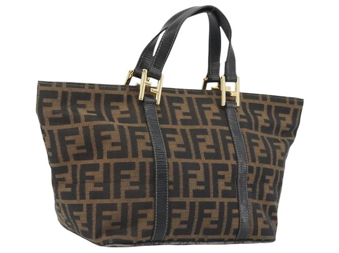 FENDI Zucca Canvas Hand Bag Black Brown