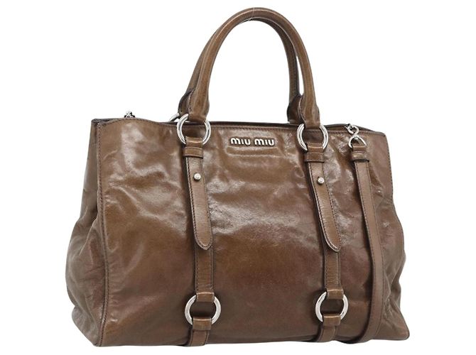 Miu Miu Hand Bag Leather 2way Brown Silver