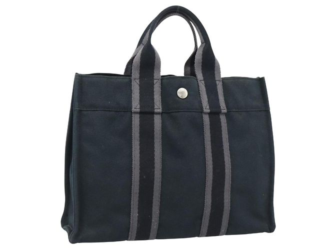 Hermès HERMES Fourre Tout PM Handtasche Canvas Schwarz Silber