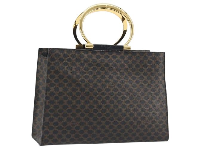 Céline CELINE Macadam Canvas Handtasche PVC Leder Schwarz Gold