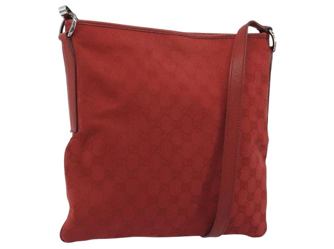 GUCCI GG Canvas Shoulder Bag Red Silver 113013
